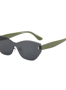 韩版窄框绿色小猫眼墨镜女款潮无边框设计感超轻方圆脸夏季太阳镜