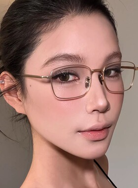 韩系素颜银色方框防蓝光眼镜