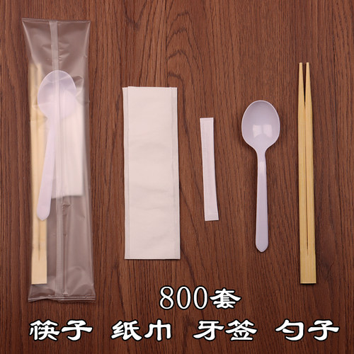 一次性筷子四件套外卖筷子纸巾牙签饭勺套装外卖四合一餐具1000套 - 图0