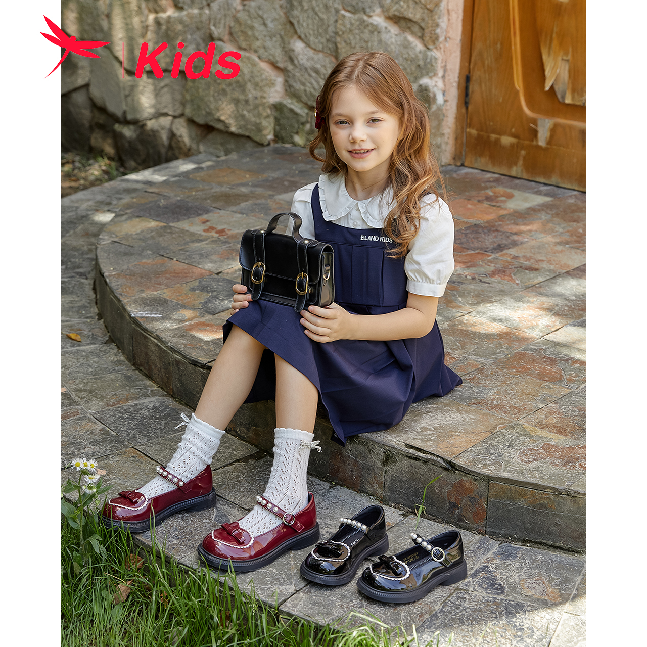 红蜻蜓女童鞋2024春季新款复古黑色皮鞋洛丽塔公主单鞋校园演出鞋 - 图1