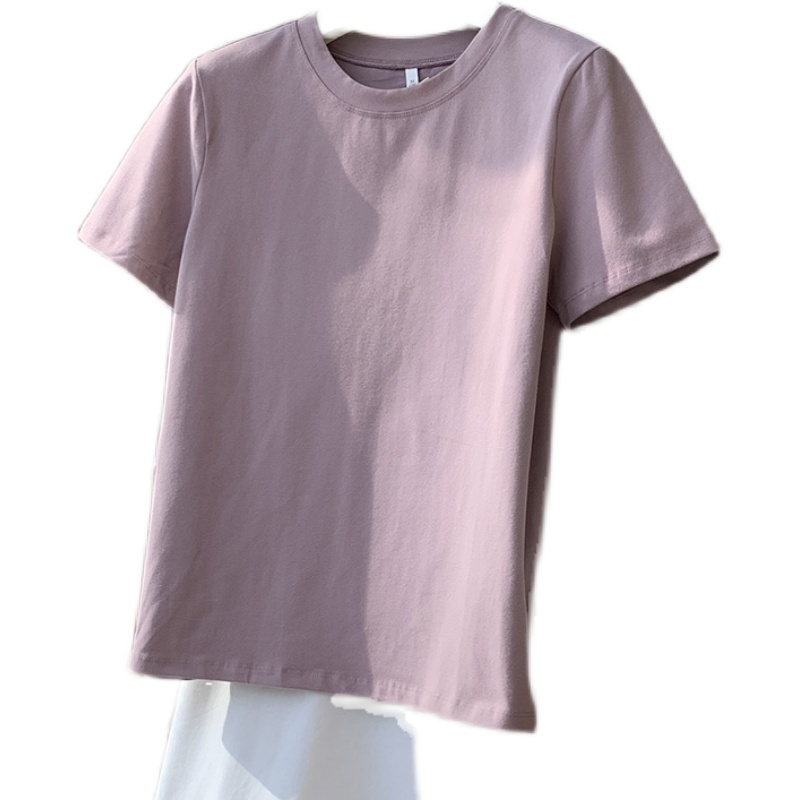 香芋紫色棉质短袖圆领宽松百搭休闲显瘦简约基础上衣纯色t恤女夏 - 图3