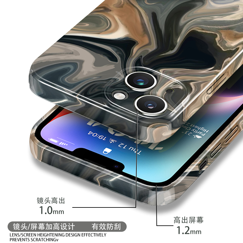 艺术水墨大理石适用于iPhone15Pro手机壳苹果13/14菲林11/12Pro全包边xsmax硬壳7/8plus防摔x/xr高级感 - 图0