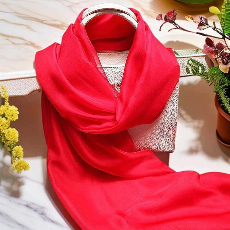 玫红色丝巾女春秋百搭2024新款真丝围巾100桑蚕丝真丝纱巾大披肩,淘宝优惠券,粉丝福利购,淘宝优惠卷