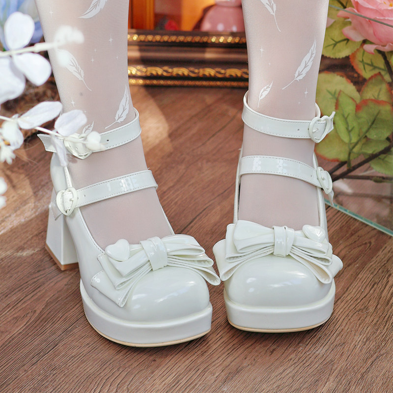 告白甜心久久Lolita原创新品蝴蝶结爱心粗高跟圆头洛丽塔少女单鞋,淘宝优惠券,粉丝福利购,淘宝优惠卷