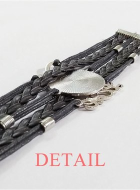 机械摩托车纹样黑色永恒皮革手链