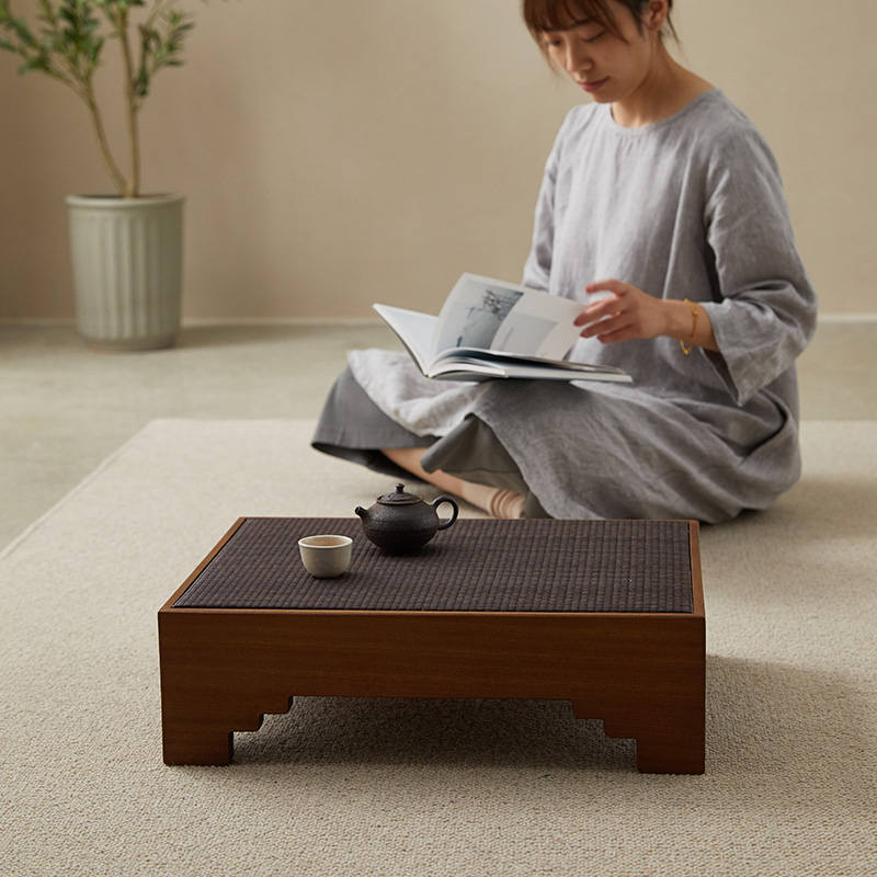 绘家「成吉」新中式日式实木飘窗桌榻榻米禅意茶几沙比利木家用桌 - 图1