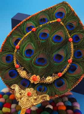 尼泊尔孔雀扇子眼羽毛装饰文巴扇