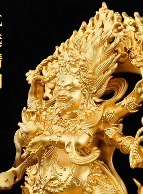 尼泊尔黄铜藏传六臂玛哈嘎拉摆件