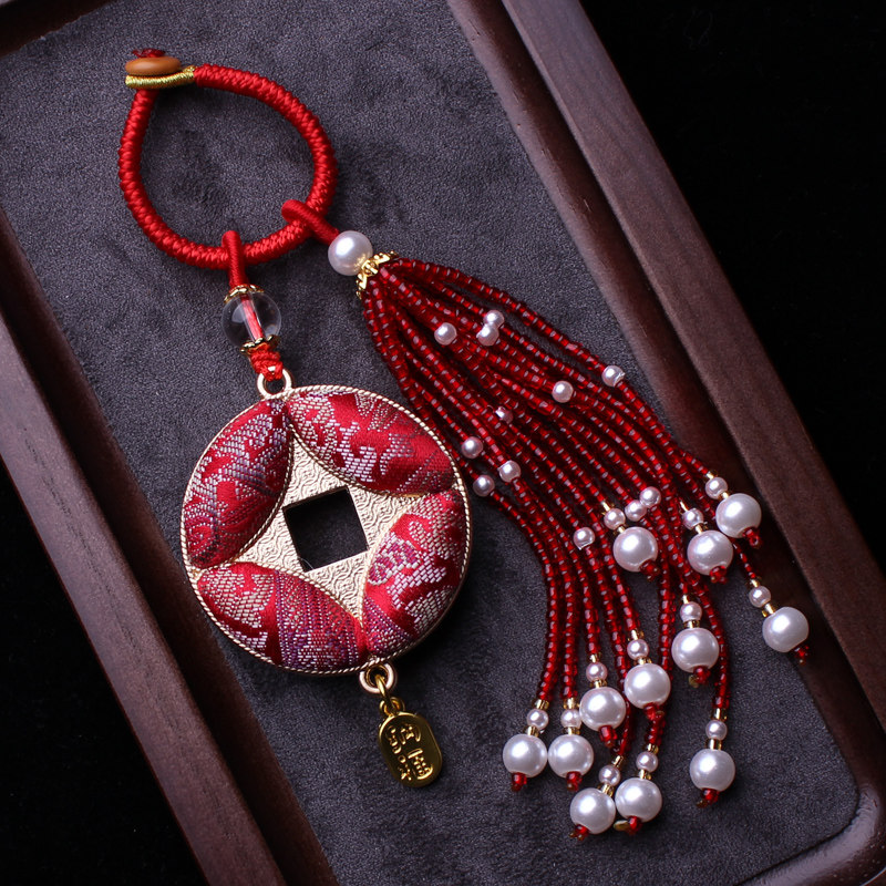 本命年非遗宋锦双面古铜钱包包挂件国风红色流苏穗子汉服钥匙挂饰,淘宝优惠券,粉丝福利购,淘宝优惠卷