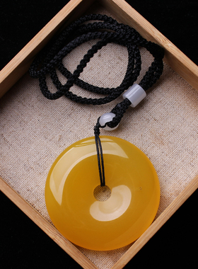 天然黄玛瑙吊坠平安扣项坠挂件男女款水晶玉髓挂饰项链玉石毛衣链