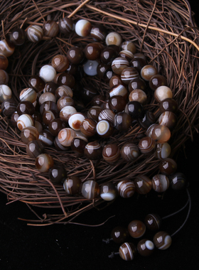 天眼条纹咖色玛瑙108颗多圈佛珠