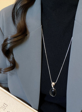 韩系几何吊坠蛇骨长款项链女轻奢感秋冬毛衣链钛钢卫衣链配饰