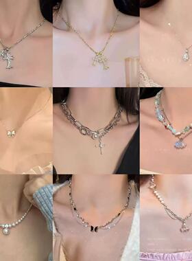 甜美蝴蝶结钛钢项链女轻奢小众设计感锁骨链网红百搭颈链配饰