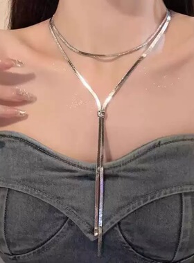 热卖可调节合金链条简约时尚感抽拉式钛钢项链女百搭服装配饰