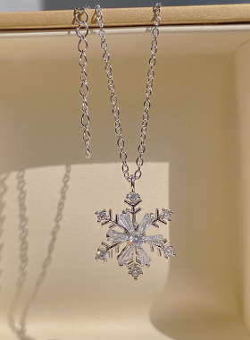 欧美风跨境轻奢炫彩锆石钛钢项链女感秋冬爱心气质毛衣链配饰