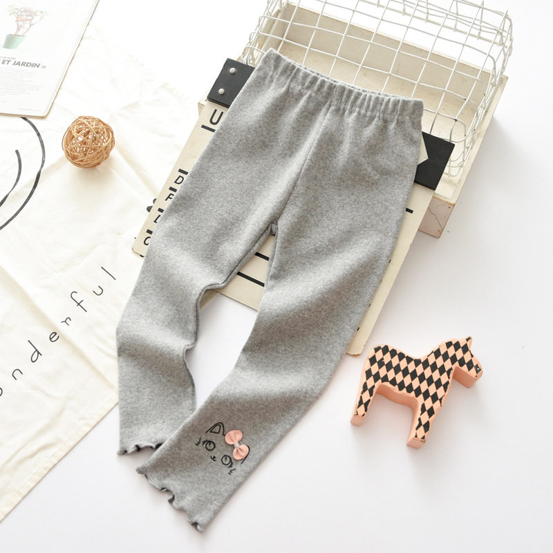 秋季外穿女孩打底裤猫咪蝴蝶结可爱木耳边裤脚纯棉品质女童长裤,淘宝优惠券,粉丝福利购,淘宝优惠卷