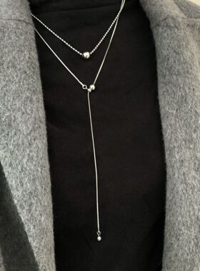 圆珠吊坠双层钛钢抽拉毛衣链轻奢小众设计女感项链极简风项饰