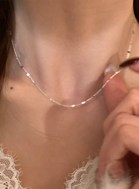 通体钛钢不掉色闪片裸链项链女素链轻奢小众不锈钢锁骨链简约颈链