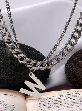 新款无性别中性风双层星芒嘻哈男士项链感钛钢不掉色日常项链