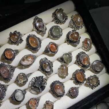 地脉拾光丨天然水晶戒指幽灵绿幽灵彩幽灵复古尼泊尔活口饰品女