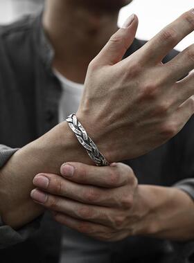 年年有鱼手镯女复古时尚个性麻花编织重工如鱼得水S925银手环