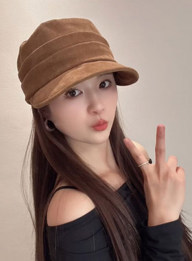 显脸小马术帽女秋冬季百搭鸭舌帽