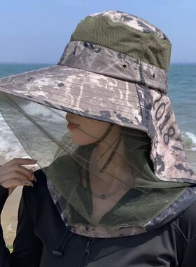 女士夏季防蚊虫网纱遮阳防晒帽男