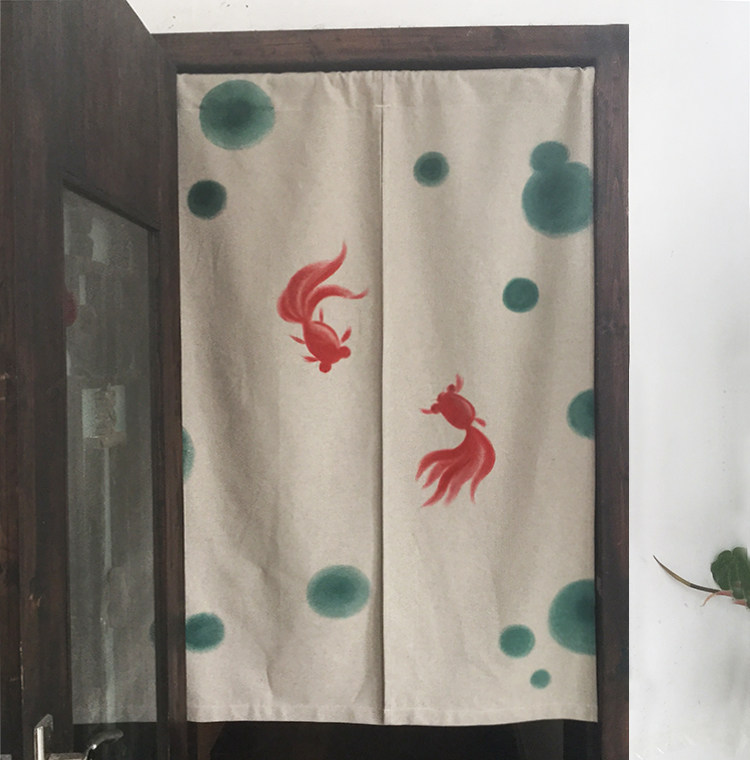 手绘荷花锦鲤门帘装饰金鱼中式复古窗帘布艺家居软饰窗帘遮挡隔帘,淘宝优惠券,粉丝福利购,淘宝优惠卷