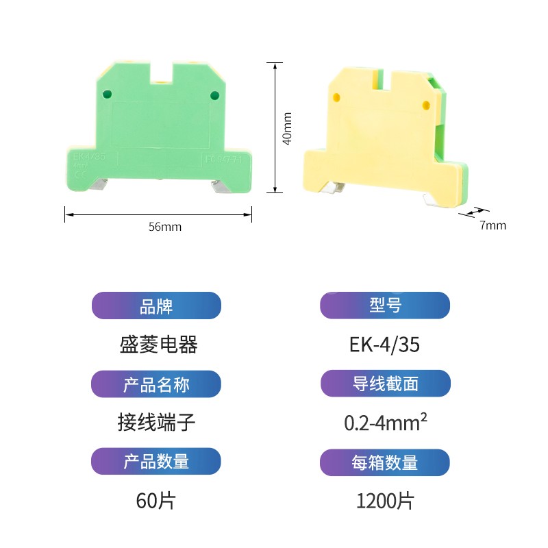 EK-4/35厂家直销SAK/JXB系列4mm平方黄绿双色导轨组合接地端子-图1