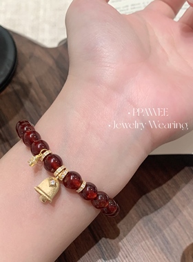 红枫铃|定制通体银天然橙红石榴石铃铛手链水晶串珠本命蛇年手饰