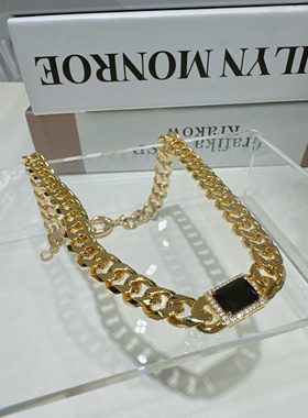 韩国饰品欧美金属风金属粗链条黑色锆石高级感时尚个性项链锁骨链