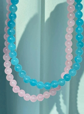 冰透粉色天蓝色彩色串项链