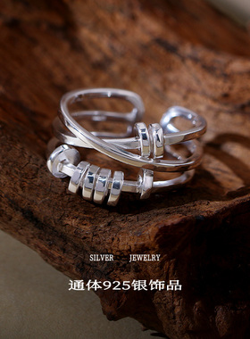 S925银戒指女个性简约算盘珠戒指