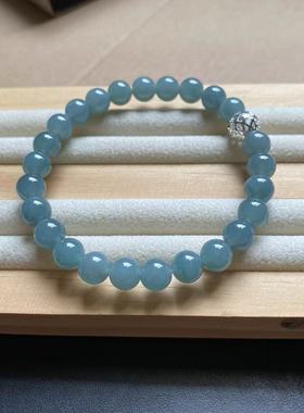 【天然翡翠】冰种手链蓝水手串圆珠男女玉珠妈妈冰透珠链串珠珠子