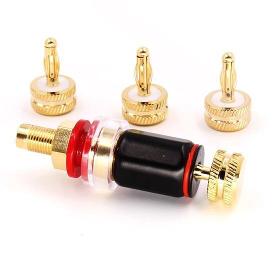 Gold plated speaker amplifier terminal shield protection rca
