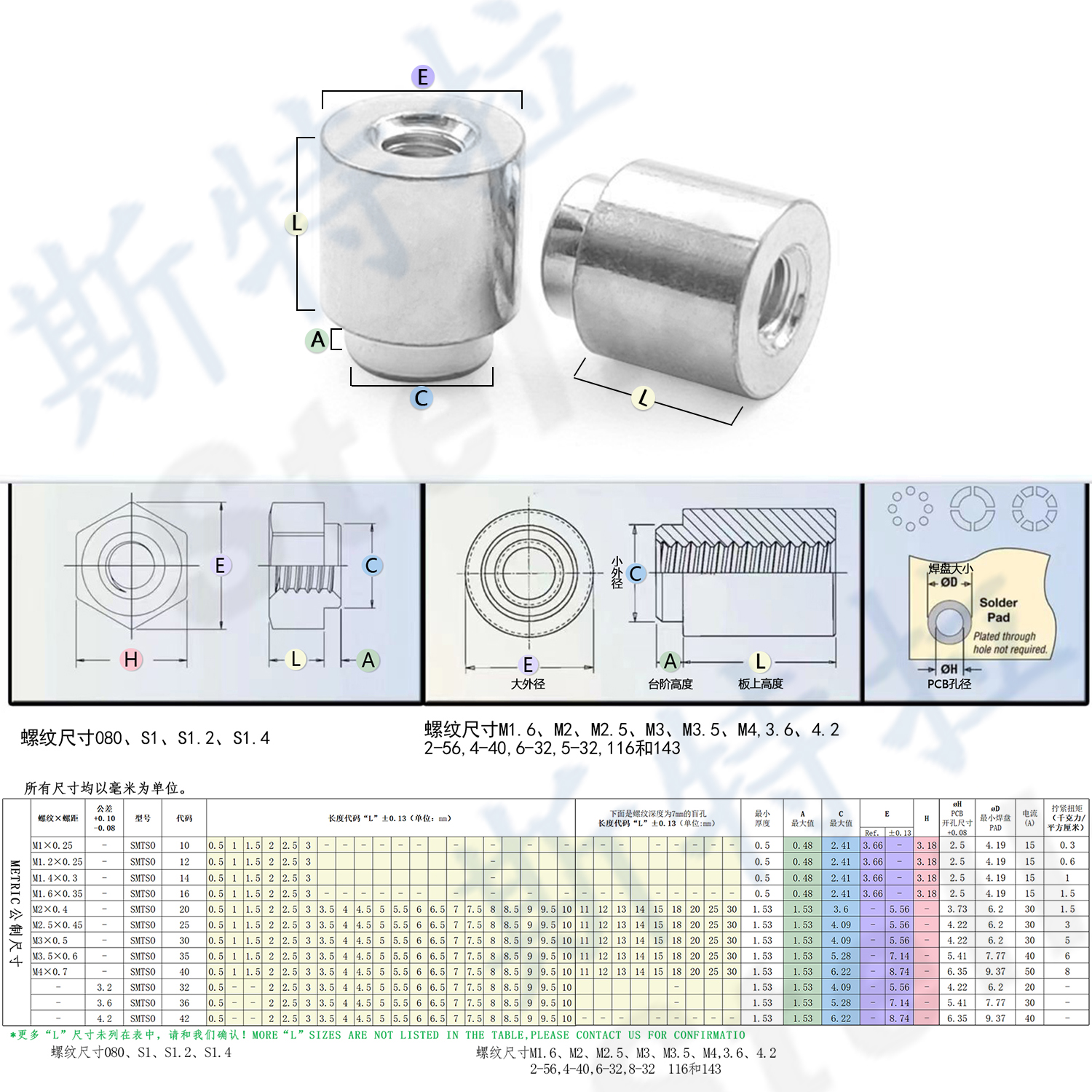 SMTSO-M2.5贴片螺母PCB主板焊锡表贴螺母柱电路板smt焊接线柱铜柱