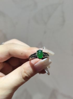 2025新品小众复古小众绿玛瑙天然开口调节戒指饰品礼物