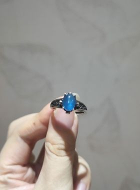 2025新品小众轻奢水妖蓝蓝磷灰显白复古托开口调节戒指饰品礼物