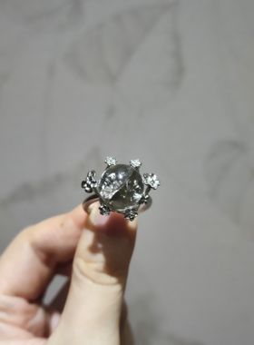 2025新品小众ins风天然茶阿塞水晶球繁花托开口调节戒指水晶饰品