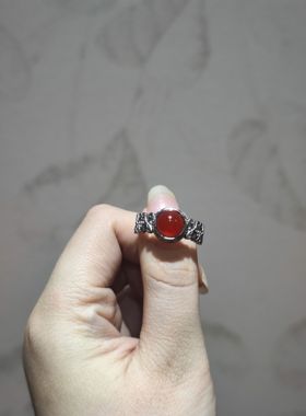 2025新品小众ins风天然红玛瑙简单托开口调节戒指水晶饰品