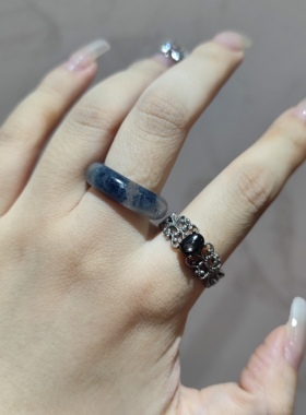 2025新品小众蕾丝款个性天然金运石钛钢托指环开口可调节戒指饰品