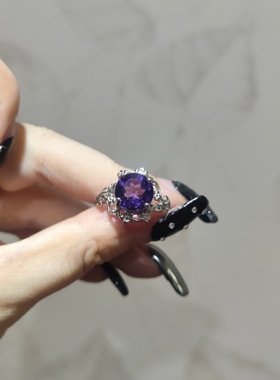 2026新品轻奢繁花款紫水晶切面显白百搭钛钢托开口可调节孤品戒指