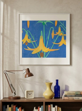 百合花极简现代中古风挂画客厅玄关艺术包豪斯装饰画餐厅边柜摆画