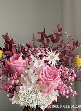 玫瑰尤加利永生花干花花束网红摆件真花满天星绣球水晶草