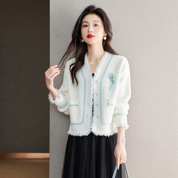 Xiaoxiangfeng Jacket ເຄື່ອງນຸ່ງຫົ່ມພາກຮຽນ spring ຂອງແມ່ຍິງ 2024 ແມ່ຍິງ Outerwear ໃຫມ່ສັ້ນດ້ານເທິງ Tassel Outer Cardigan ພາກຮຽນ spring ດູໃບໄມ້ລົ່ນ shawl