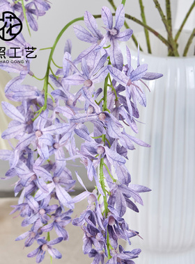 6叉兰花藤仿真花紫藤花假花垂吊花艺造景婚庆 门店蓝紫色装饰插花