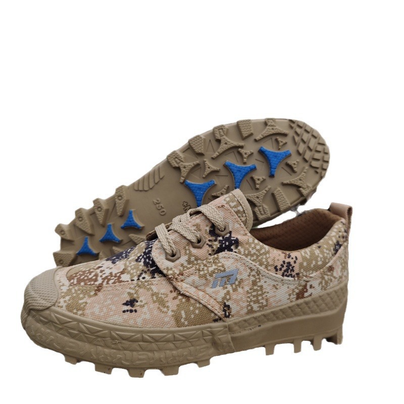 强步1137新款户外迷彩低帮帆布鞋解放鞋登山鞋橡胶耐磨作训鞋男鞋 - 图2