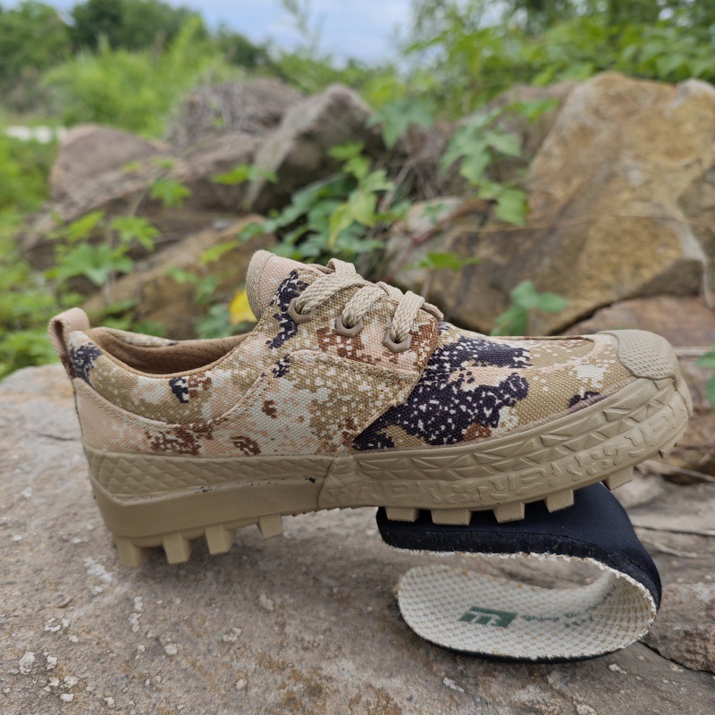 强步1137新款户外迷彩低帮帆布鞋解放鞋登山鞋橡胶耐磨作训鞋男鞋 - 图1