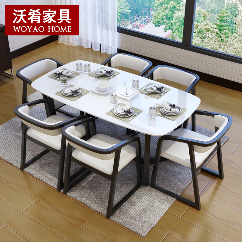 北歐大理石餐桌現代簡約小戶型長方形實木餐桌椅組合家用餐檯天然