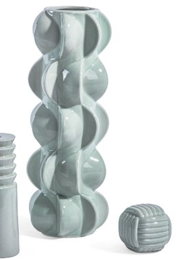 浅绿色陶瓷色釉浮雕螺纹摆件 欧式客厅展厅办公室现代简约装饰品